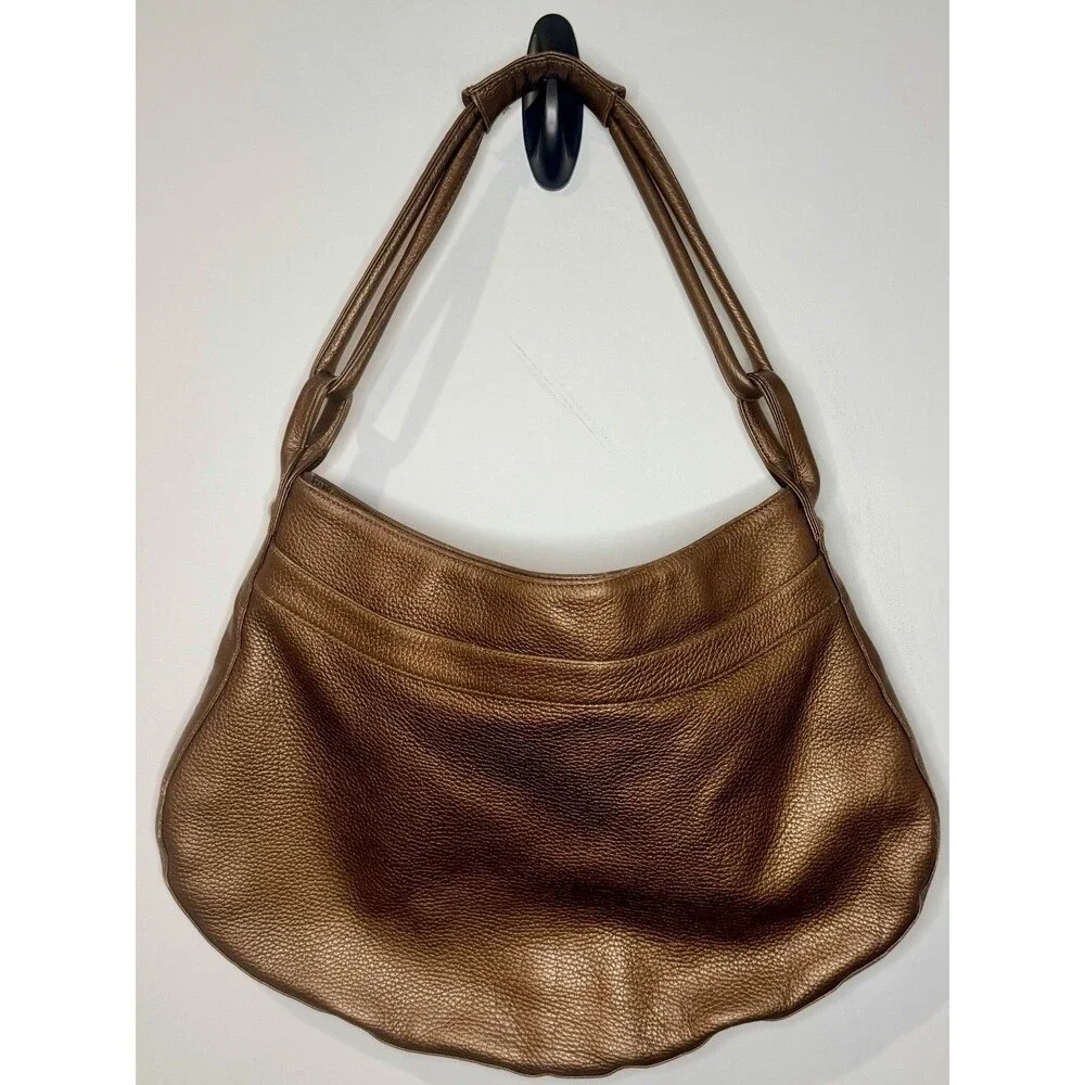 Botkier Bronze Leather Shoulder Bag Large Zipper Pockets GUC!